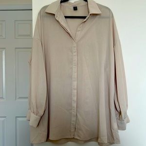 SHEIN Curve - Beige Long Sleeve Button Down Blouse (Plus Size - 2x)